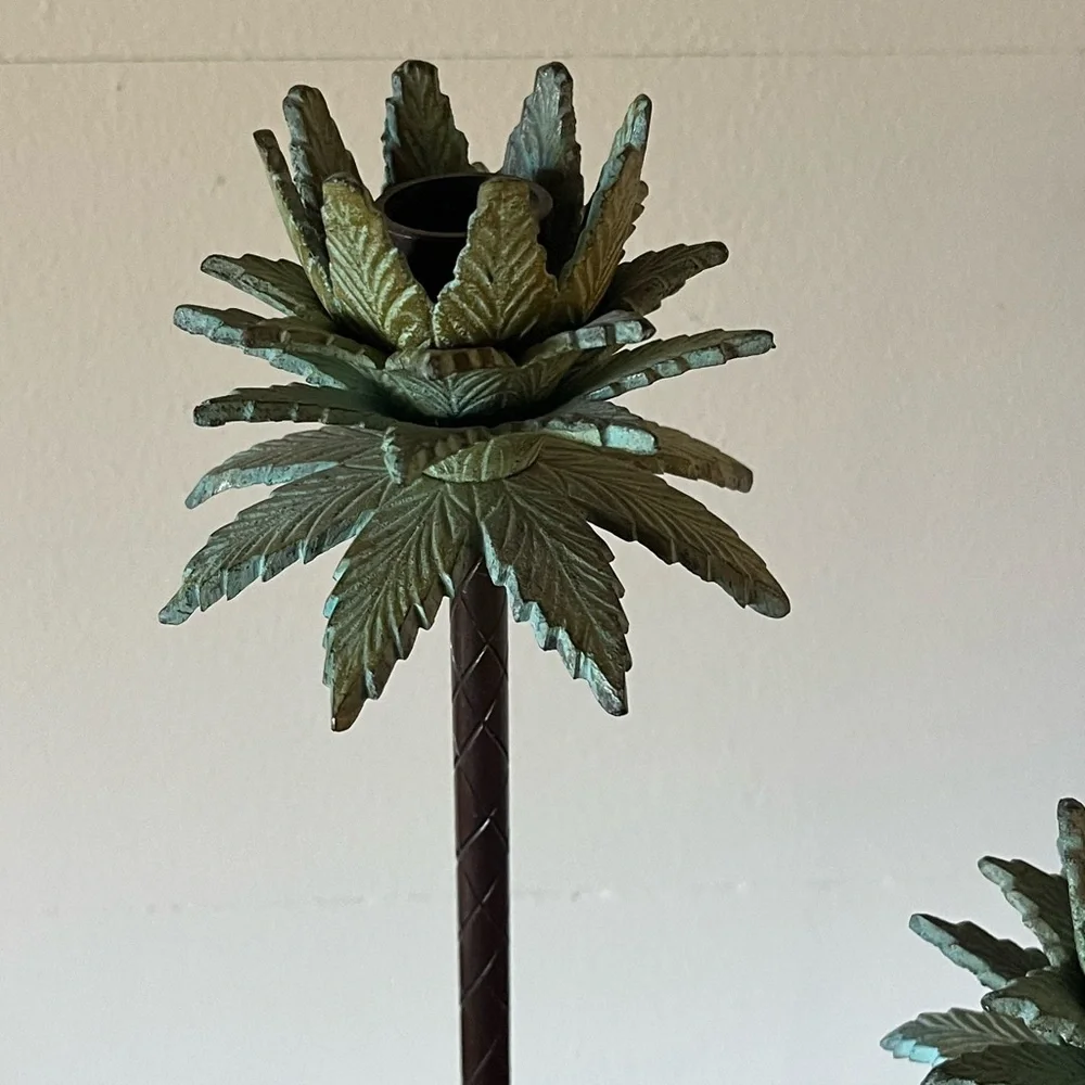 Set of 2 Vintage Brass Palm Tree Candle Holders Candlesticks 17